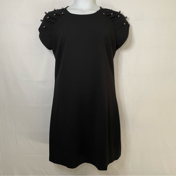 Betsey Johnson Black Crepe Dress w/ Pearl Shoulder‎ Detail Size 8 Cocktail Party - Picture 2 of 10